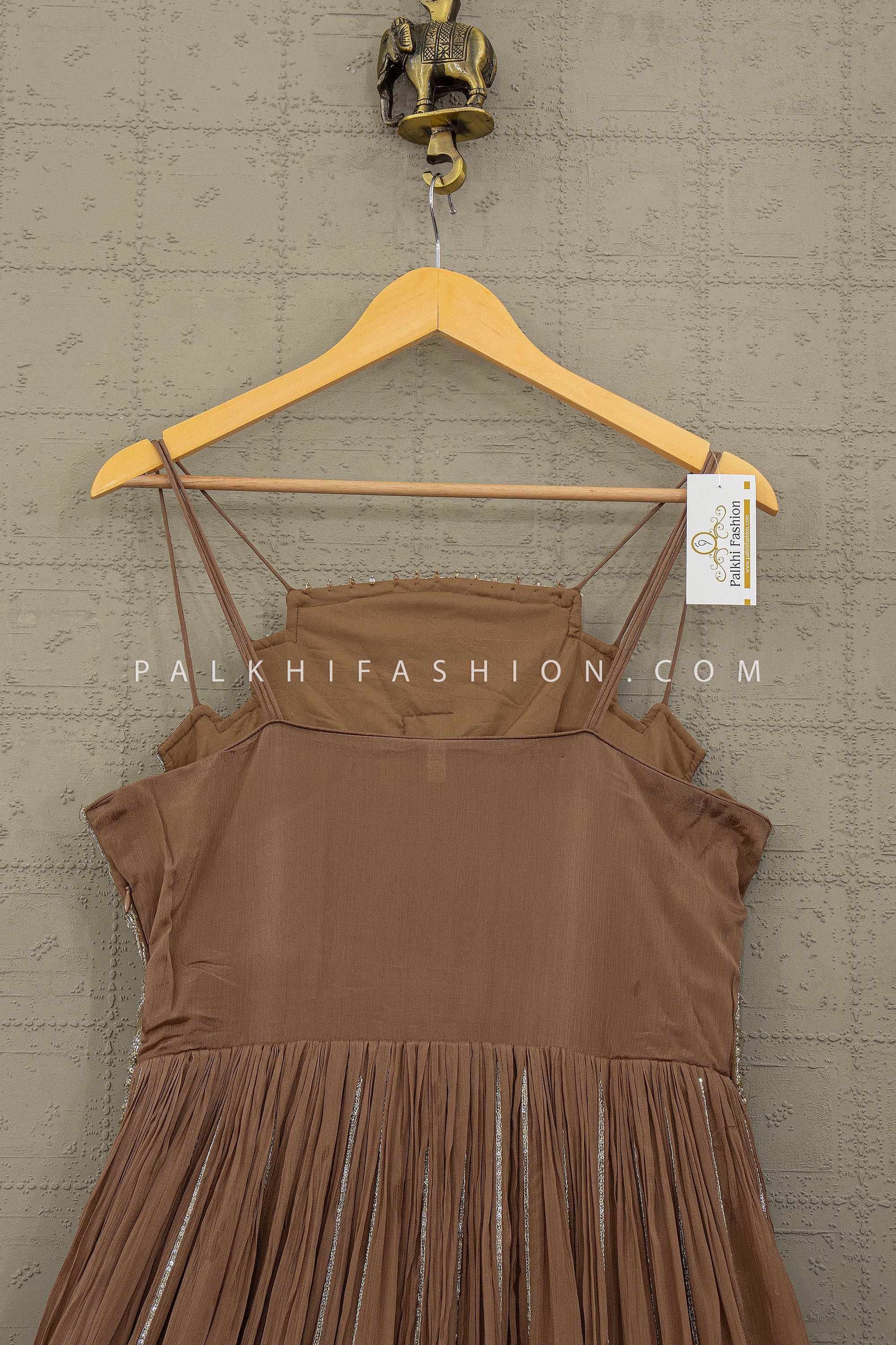 Mocha Luxe Statement – Stunning Stone Embroidered Designer Gown – Palkhi Fashion - Palkhi Fashion