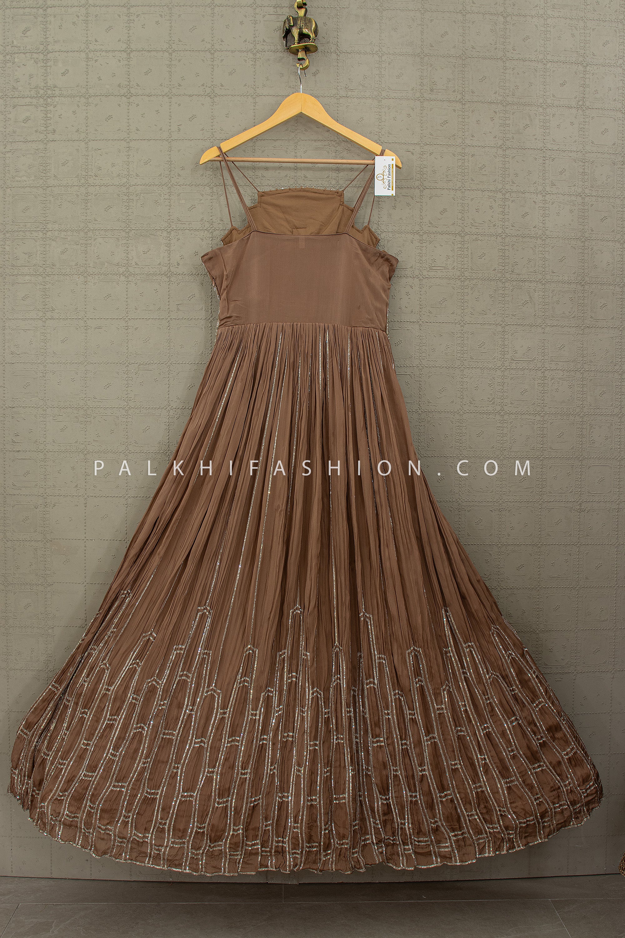 Mocha Luxe Statement – Stunning Stone Embroidered Designer Gown – Palkhi Fashion - Palkhi Fashion