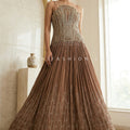 Mocha Luxe Statement – Stunning Stone Embroidered Designer Gown – Palkhi Fashion - Palkhi Fashion