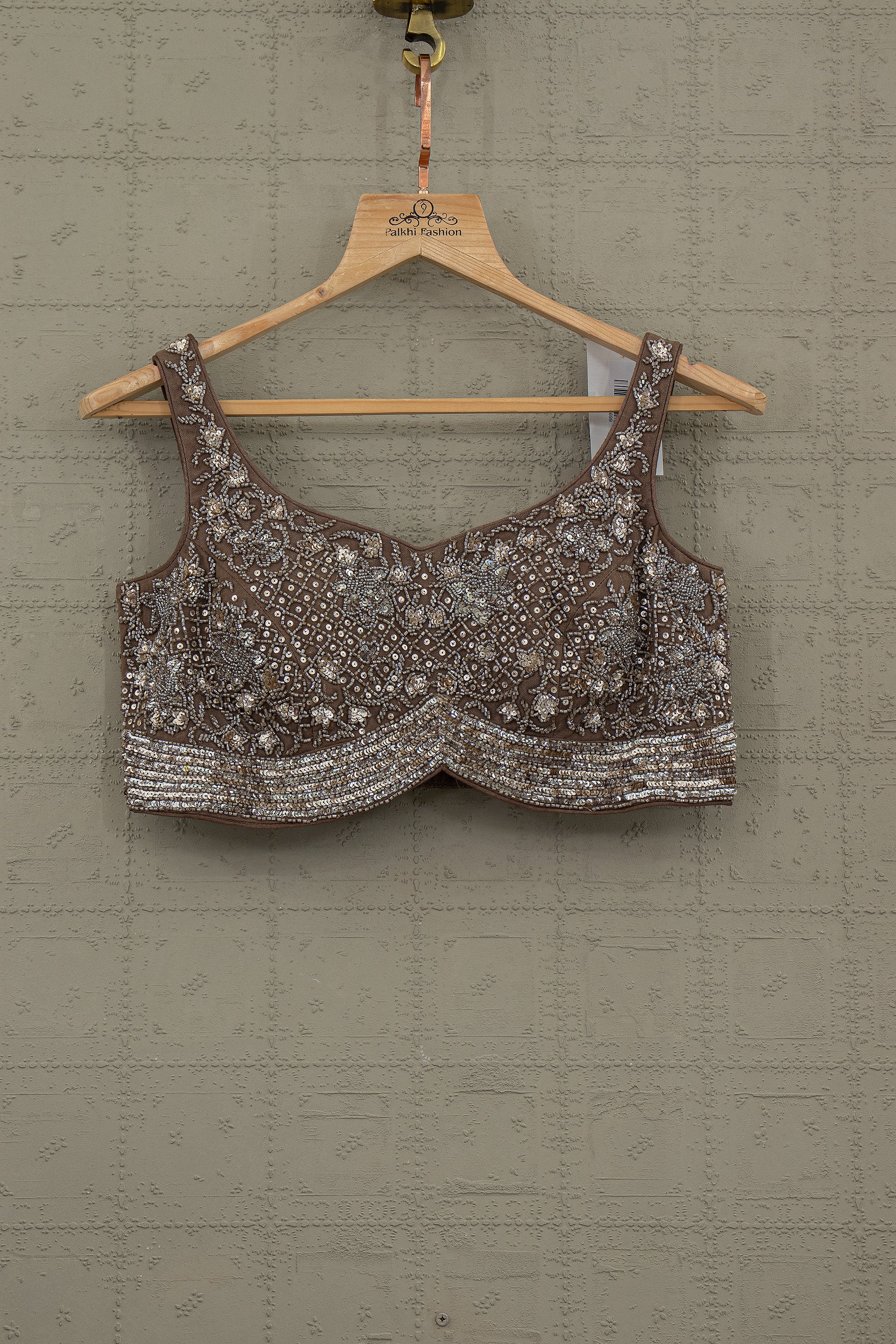 Mocha Spark – Hand Embellished Crop Top Palazzo Set | Palkhi Fashion