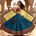 Deep Teal Silk Navratri Chaniya Choli Printed Border | Palkhi Fashion