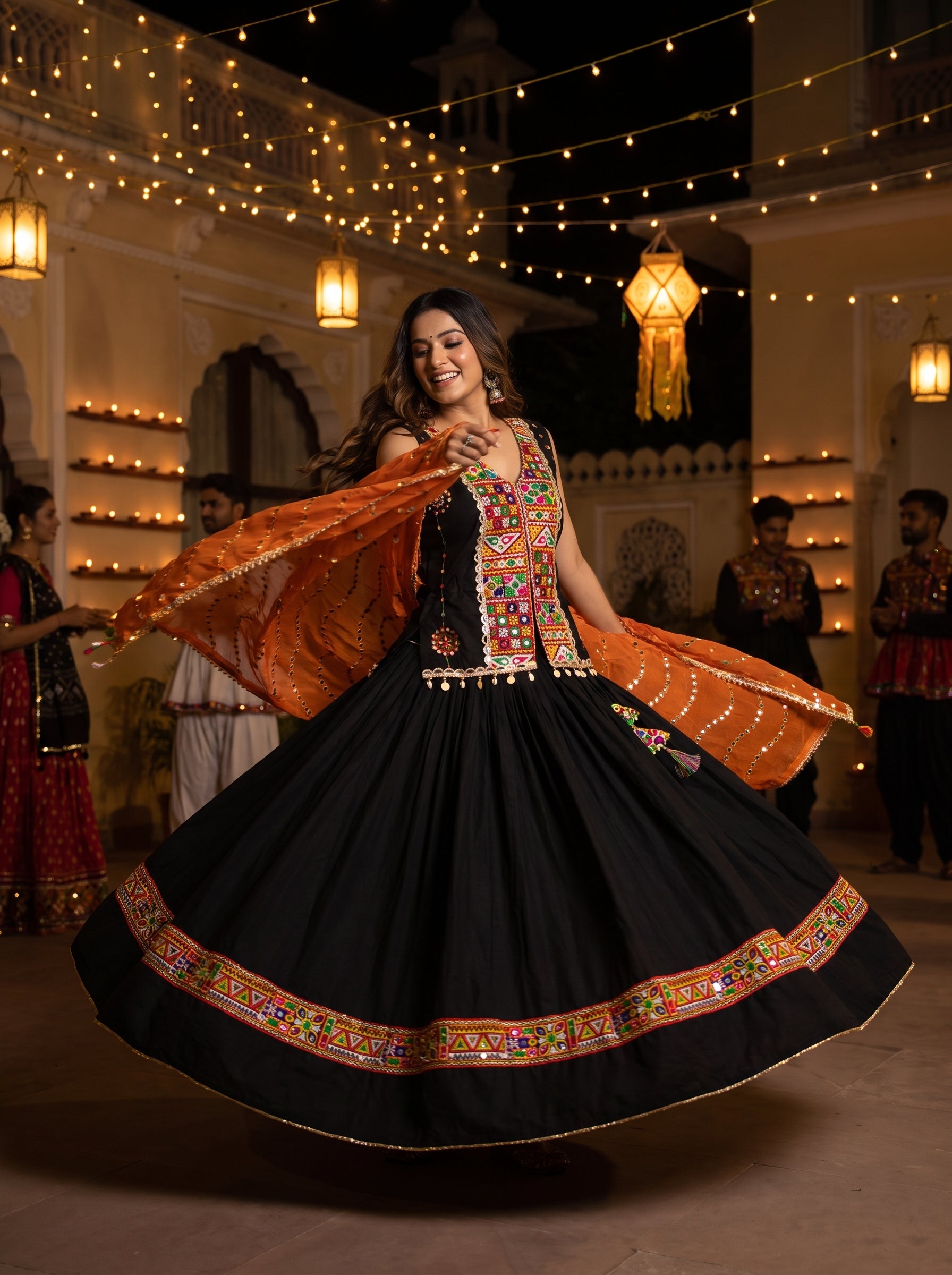 Black Cotton Navratri Chaniya Choli Kutchi Work | Palkhi Fashion