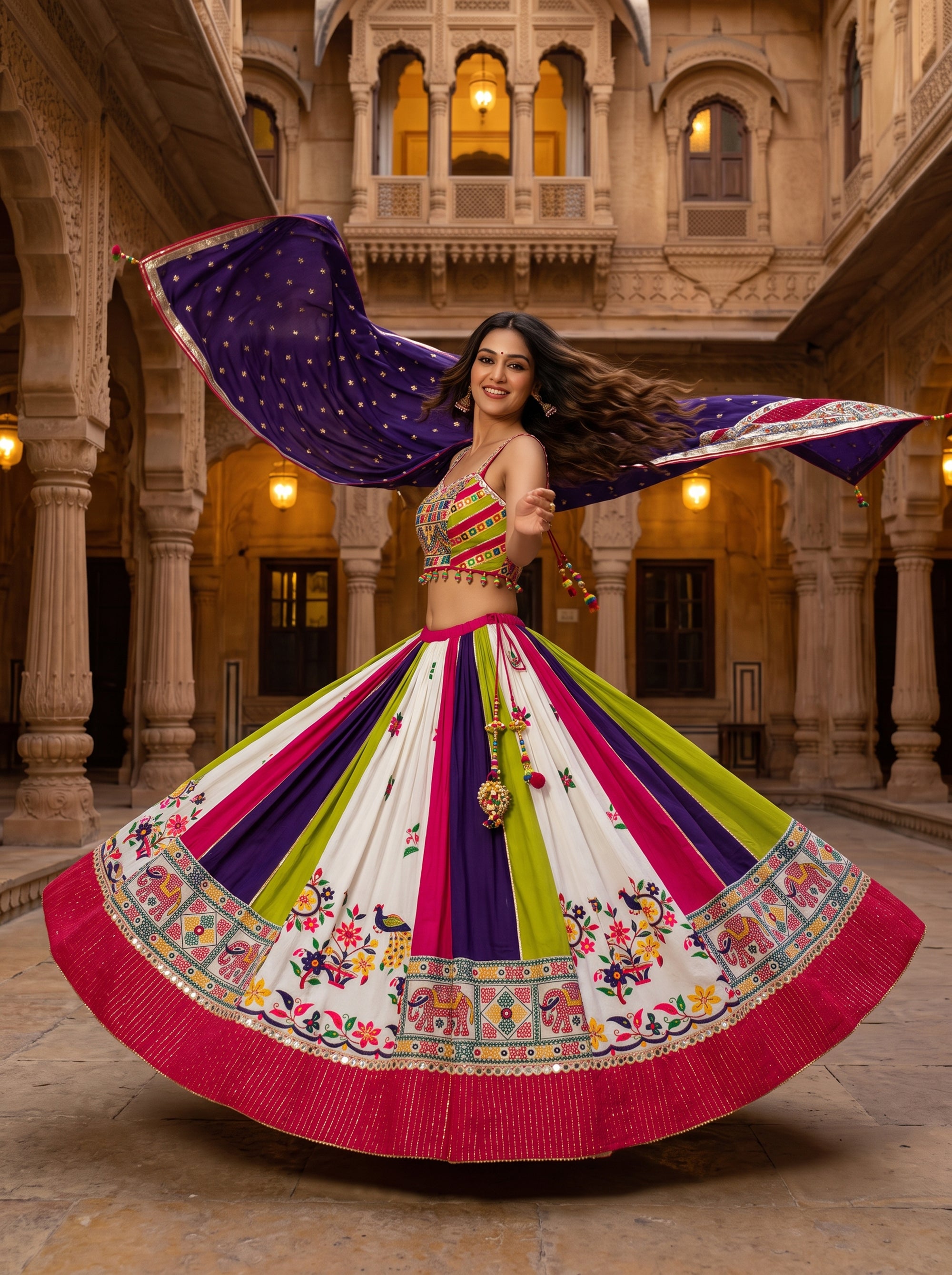 Multicolor Paneled Cotton Navratri Chaniya Choli | Palkhi Fashion