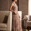 Luxury Mauve Printed Jumpsuit with Crystal Embroidery | Palkhi Fashion
