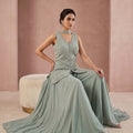 Pastel Sage | Mint Green Embroidered Palazzo Suit | Palkhi Fashion
