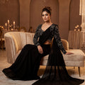 Midnight Black Georgette Saree with Handwork Blouse | Palkhi Fashion