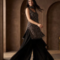 Midnight Allure | Black Embroidered Flared Palazzo Suit | Palkhi Fashion