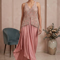 Blush Rose Embellished Jacket Style Tulip Skirt Outfit | Palkhi Fashion