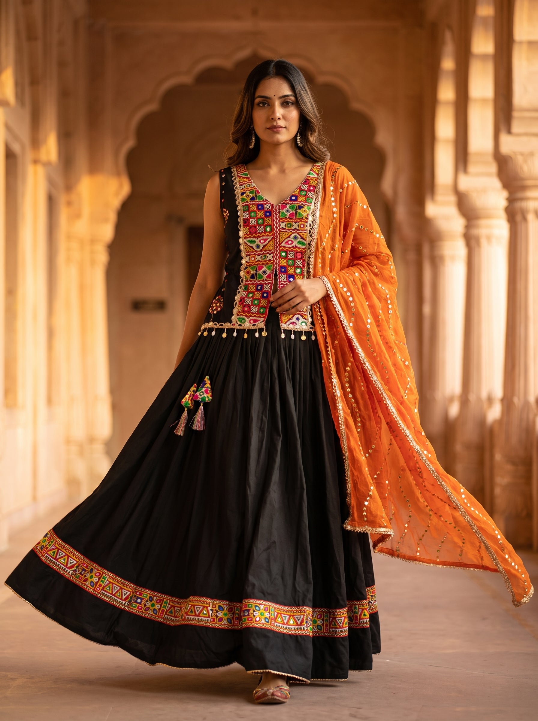 Black Cotton Navratri Chaniya Choli Kutchi Work | Palkhi Fashion
