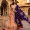Peach Bandhani Cotton Chaniya Choli Mirror Work | Palkhi Fashion
