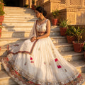 Pristine White Navratri Chaniya Choli Mirror Work | Palkhi Fashion