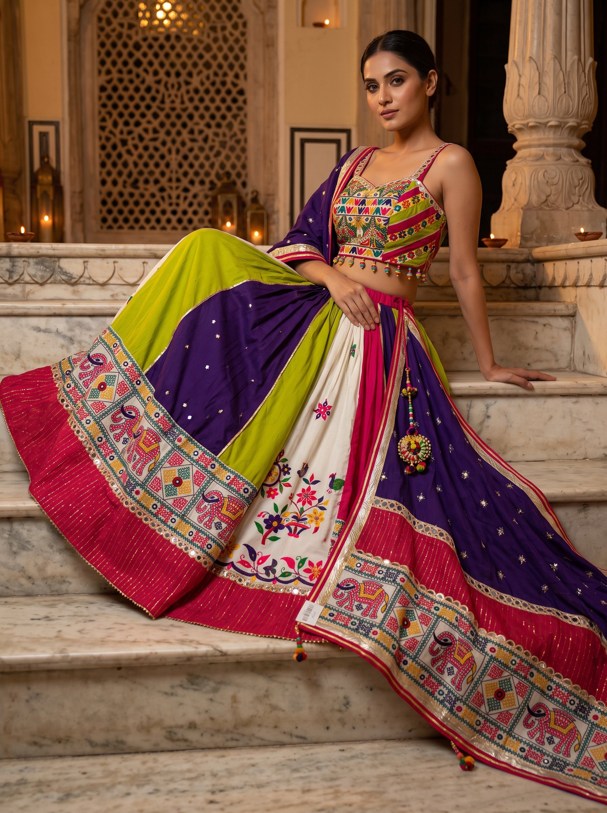 Multicolor Paneled Cotton Navratri Chaniya Choli | Palkhi Fashion
