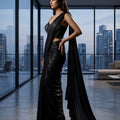 Midnight Black Shimmer Pre Draped Saree Corset | Palkhi Fashion