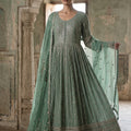 Elegant Sage Green Georgette Anarkali Zari Work | Palkhi Fashion