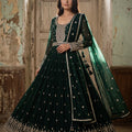 Majestic Emerald Green Georgette Anarkali Zari Work | Palkhi Fashion