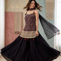 Midnight Twirl | Black Printed Georgette Palazzo Suit | Palkhi Fashion
