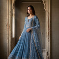 Serene Aura | Pastel Blue Silk Anarkali Mirror Work | Palkhi Fashion