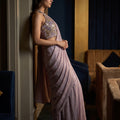 Lilac Sequined Georgette Saree with Halter Blouse | Palkhi Fashion