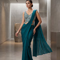 Midnight Jewel | Teal Embellished Saree Blouse | Palkhi Fashion