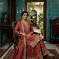 Majestic Aura | Light Rust Silk Embrodeiry Work Palazzo Suit | Palkhi Fashion