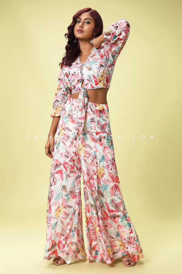 Multicolor Crop Top Palazzo Outfit With Enchanting Prints