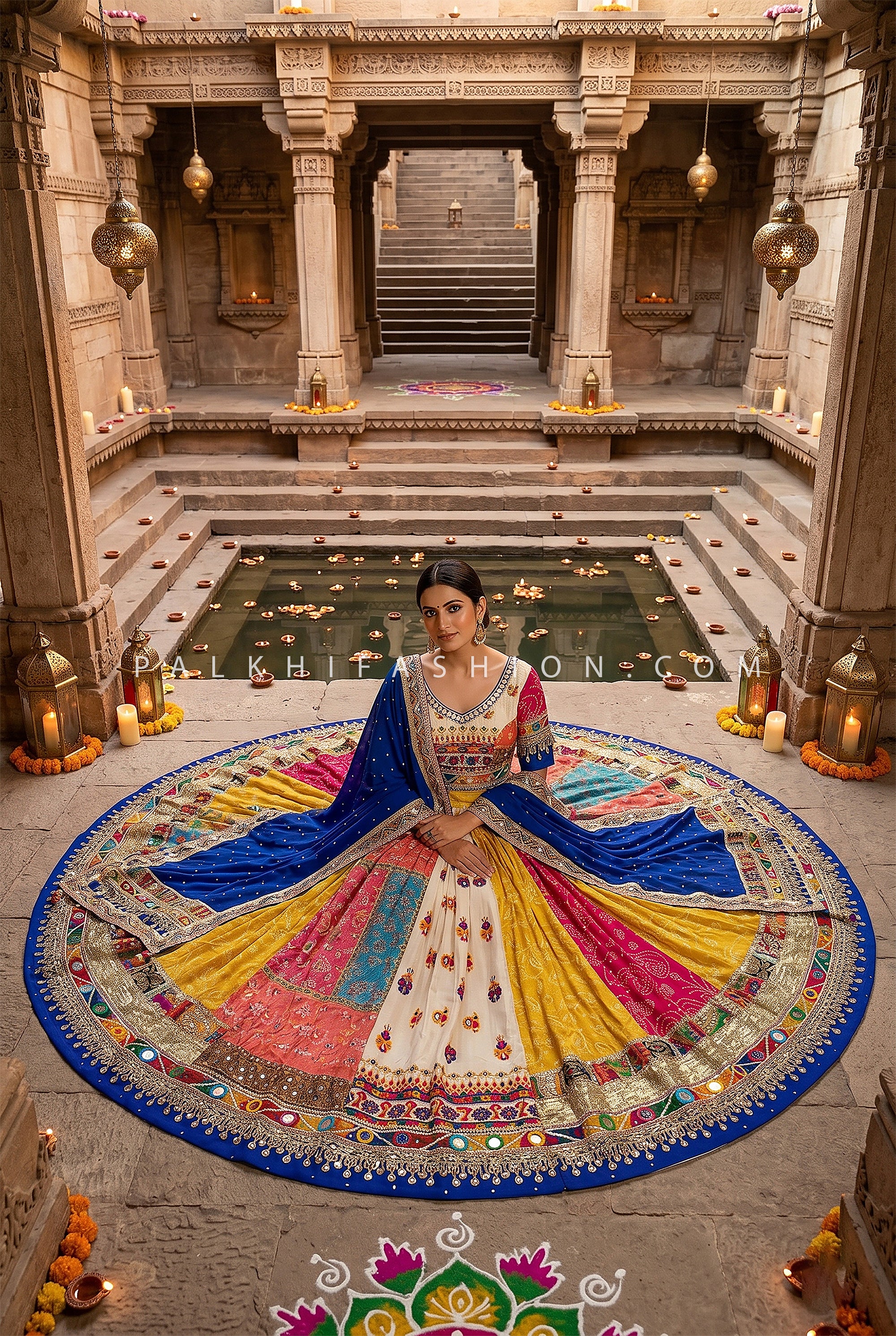 Royal Rangotsav – Multicolor Handcrafted Designer Chaniya Choli with Mirror Embellishments