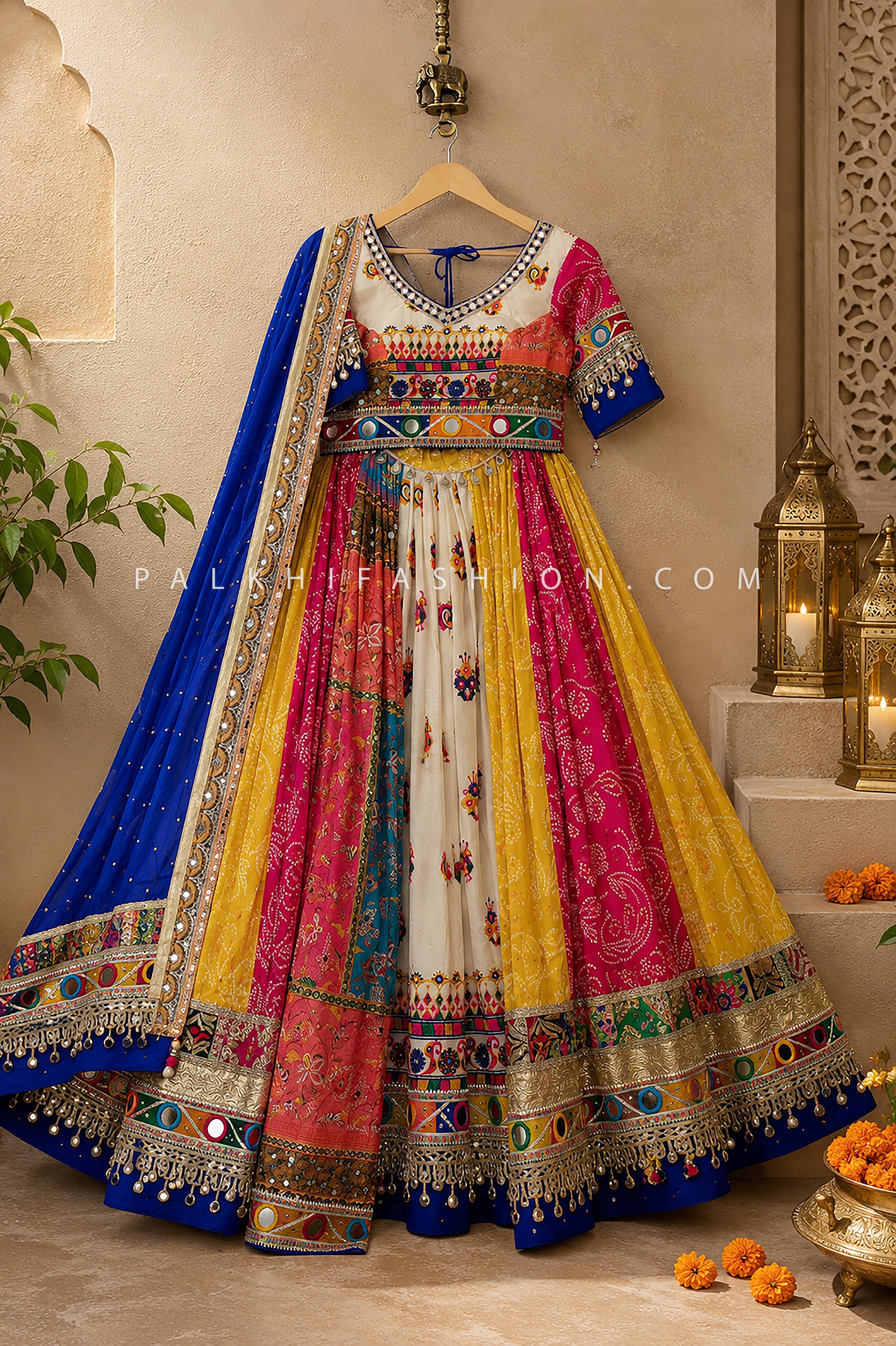 Royal Rangotsav – Multicolor Handcrafted Designer Chaniya Choli with Mirror Embellishments