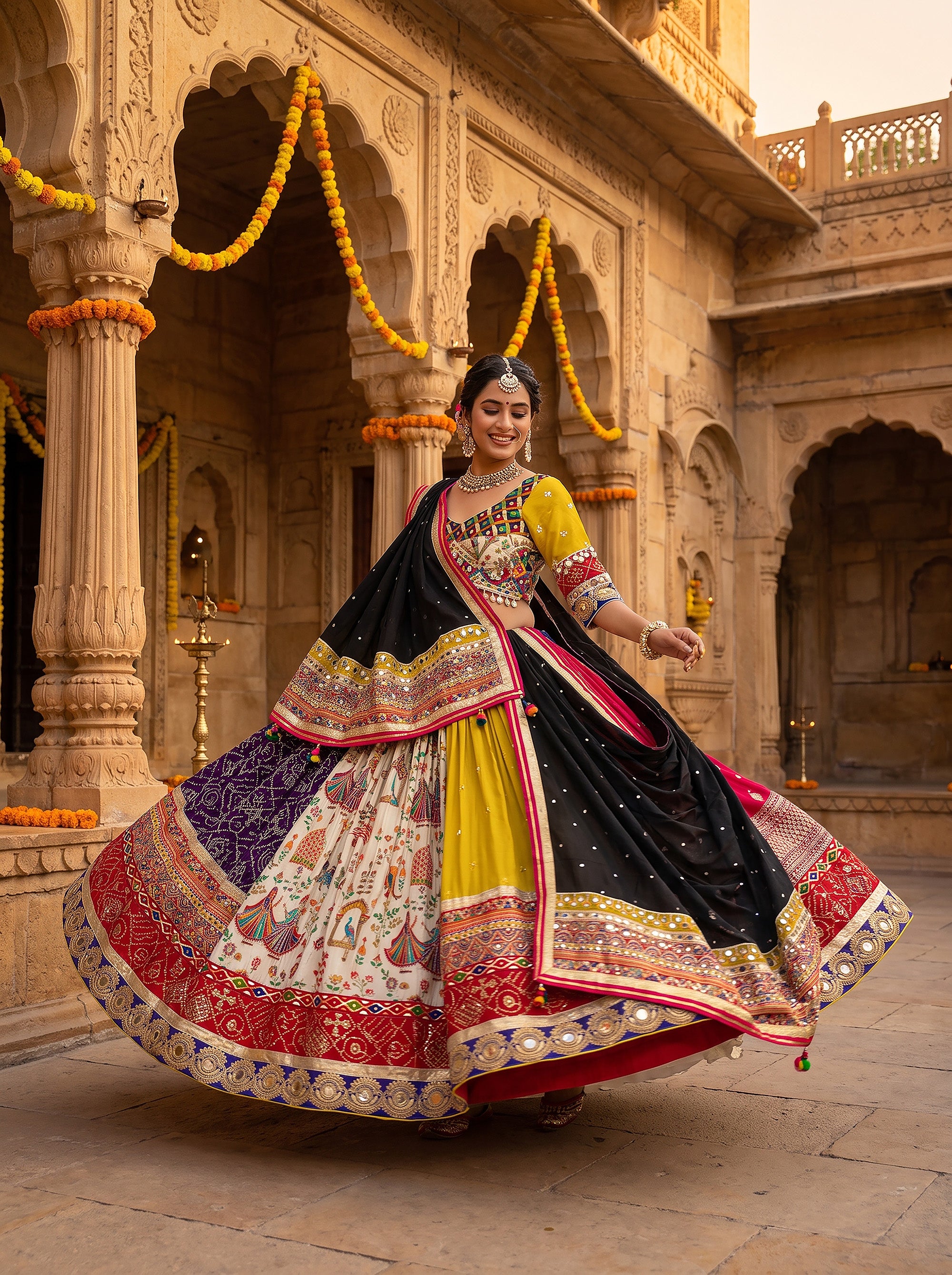 Premium Multicolor Garba Chaniya Choli with Heritage & Mirror work | Palkhi Fashion