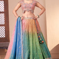 Radiance Multicolored Pastel Ombré Georgette Lehenga with Mirror Work | Palkhi Fashion