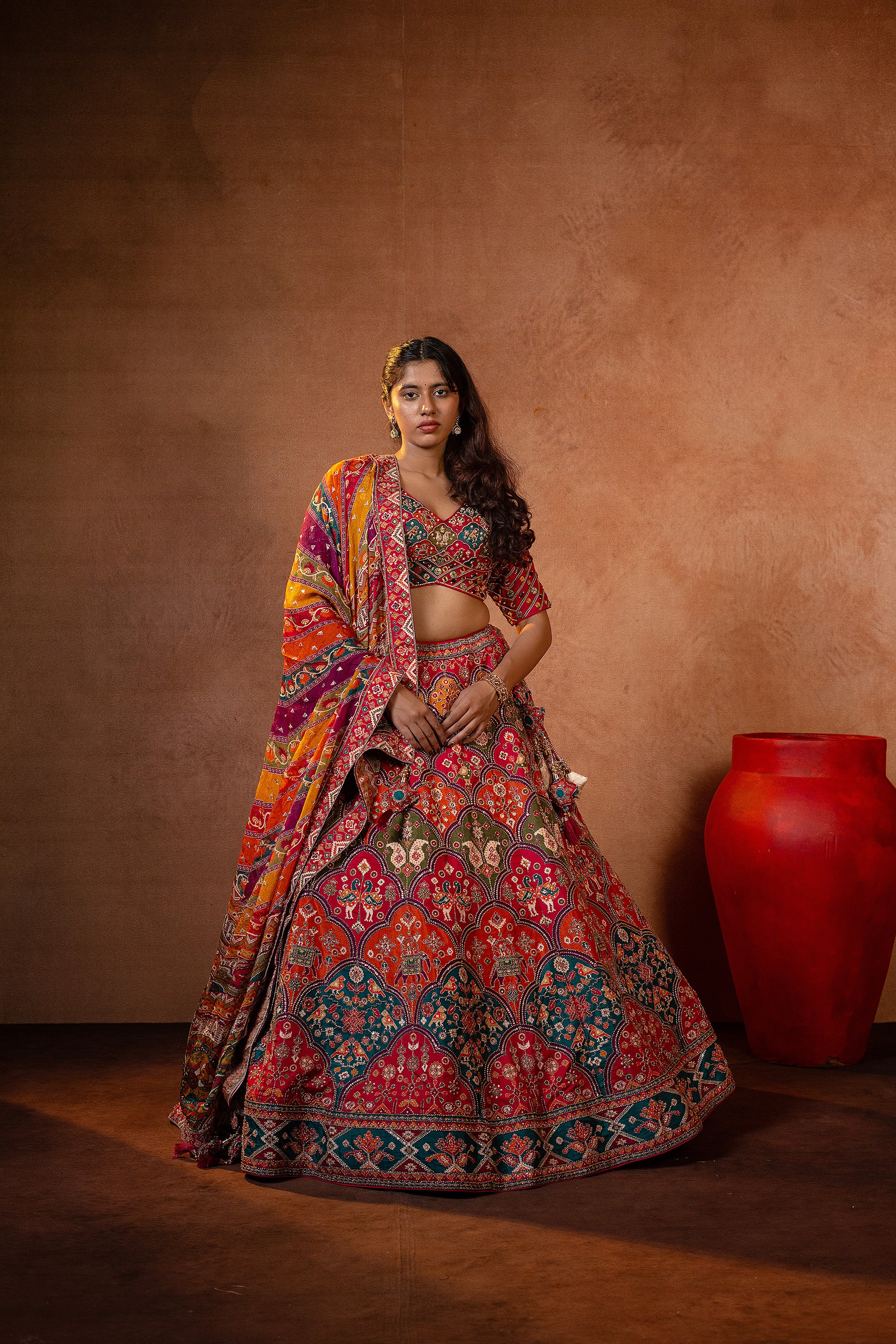 Vibrant Heritage | Multicolored Pure Silk Patola Lehenga Choli with Kundan Work | Palkhi Fashion