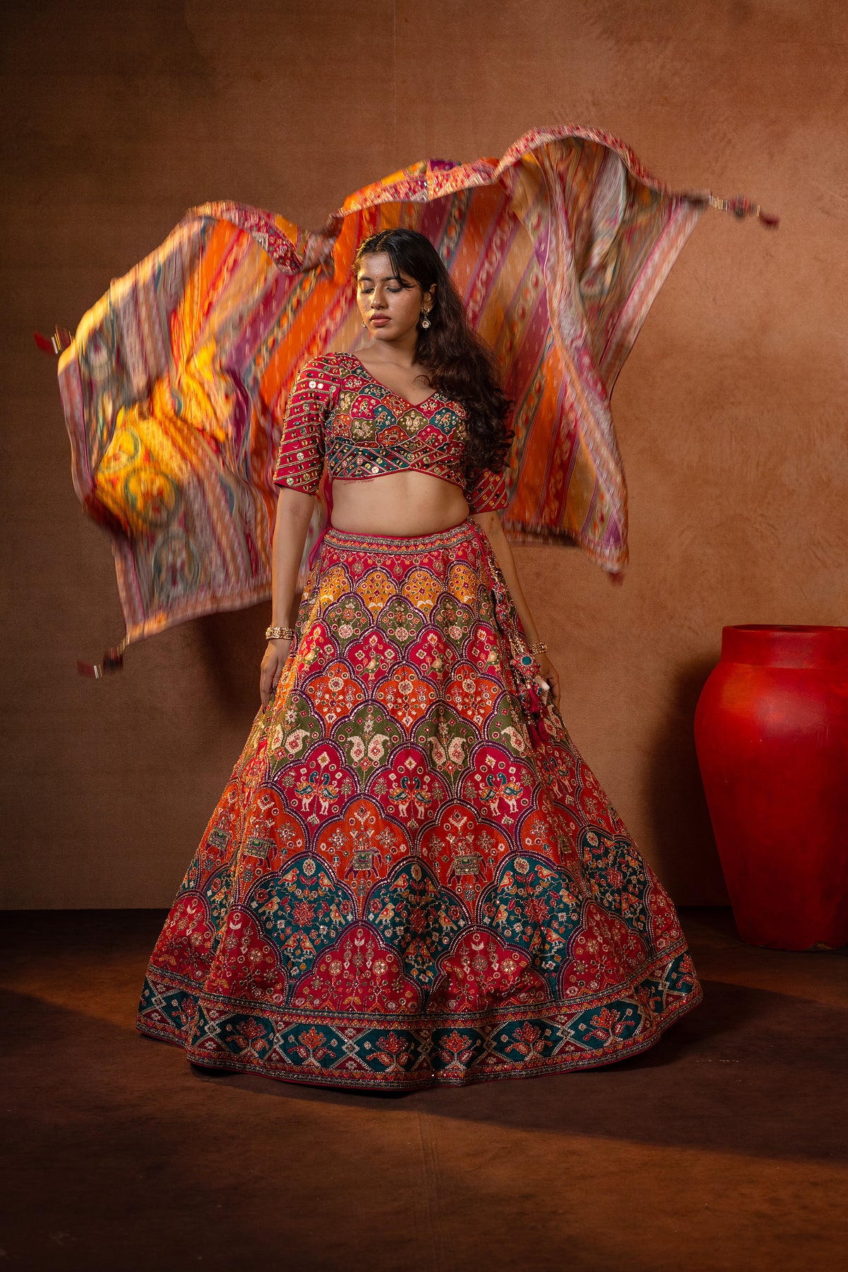 Vibrant Heritage | Multicolored Pure Silk Patola Lehenga Choli with Kundan Work | Palkhi Fashion