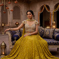 Mustard Olive Radiance | Mustard Olive Soft Silk Lehenga Choli with Pearl Handwork | Palkhi Fashion