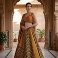 Radiant Heritage | Mustard & Rust Silk Patola Print Lehenga with Handwork Blouse | Palkhi Fashion