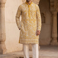 Golden Radiance | Light Mustard Yellow Chikankari Kurta with Korean Pants | Palkhi Fashion