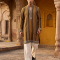 Golden Radiance | Mustard & Grey Textured Silk Kurta Set with Mirror Work | Palkhi Fashion
