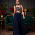 Midnight Allure | Navy Blue Cutdana & Hand Embroidered Indo-Western Skirt Set | Palkhi Fashion