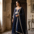 Navy Blue Georgette Anarkali with Micro Mirrors & Handwork | Palkhi Fashion