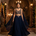 Midnight Elegance | Navy Blue Georgette Lehenga Choli with Cutdana & Beadwork | Palkhi Fashion