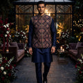 The Imperial Vine | Navy Blue Raw Silk Kurta Jacket Set with Kashmiri Embroidery | Palkhi Fashion
