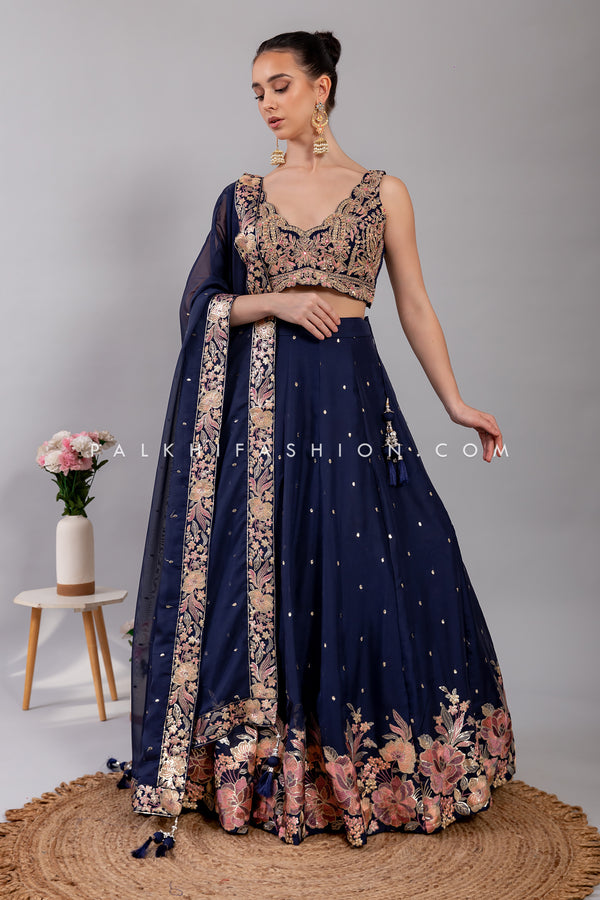 Navy Blue Lehenga Choli | Cutwork & Embroidery | Palkhi Fashion