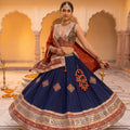 Festive Radiance | Navy Blue & Rust Silk Blend Mirrorwork Chaniya Choli | Palkhi Fashion
