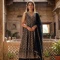 Midnight Patola | Navy Blue Anarkali Palazzo Set with Cutdana & Mirror Handwork | Palkhi Fashion