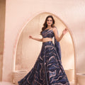 Cosmic Elegance | Navy Blue & Rose Gold Sequin Lehenga with Attached Dupatta | Palkhi Fashion