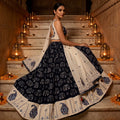 Festive Elegance | Navy Blue & Off-White Cotton Dabu Print Lehenga Choli with Mirror Work | Palkhi Fashio