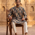 Heritage Majesty | Heritage Multicolor Printed Silk Kurta with Off-White Pants | Palkhi Fashion
