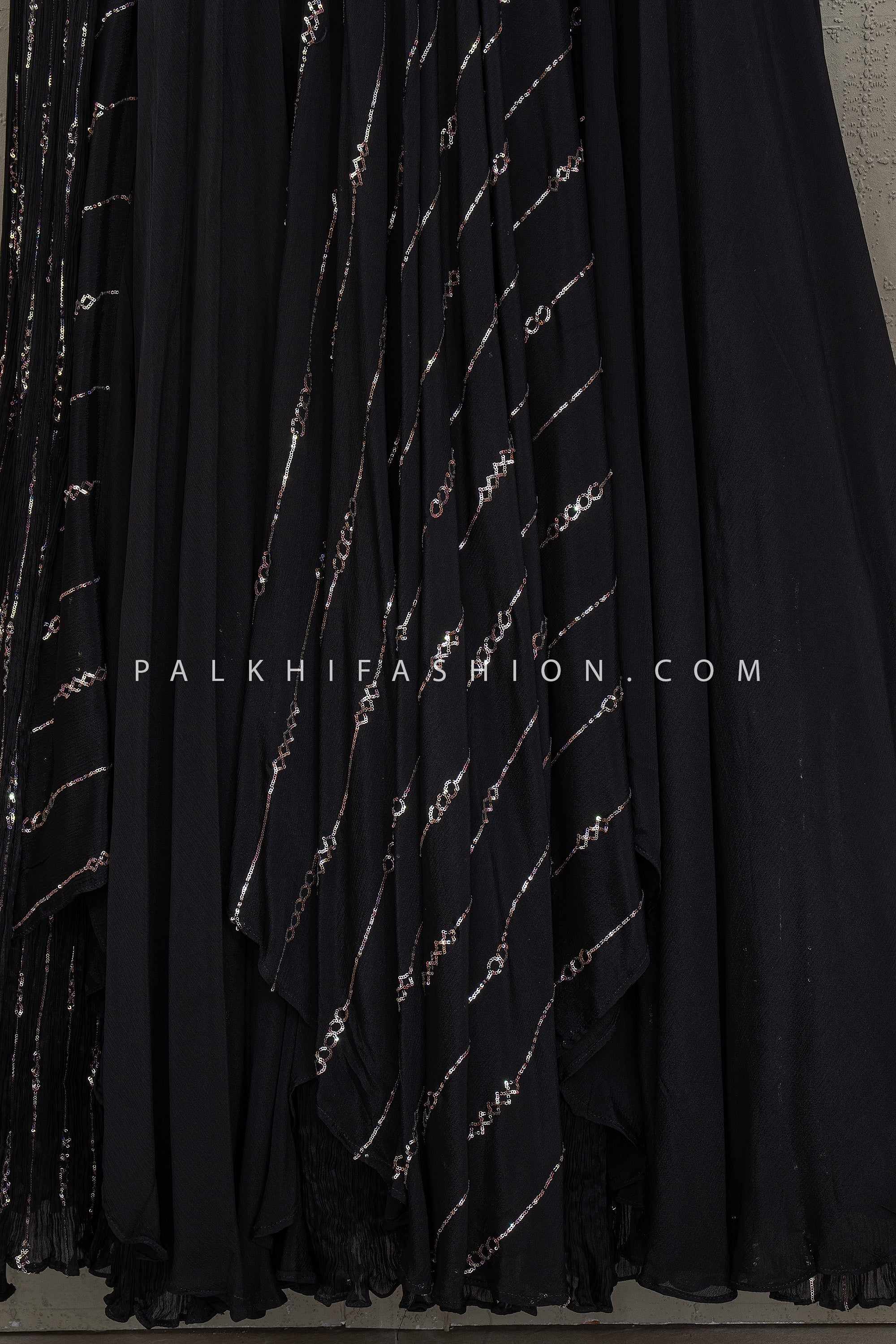 Noir Couture Drape – Black Designer Indo Western Gown – Palkhi Fashion Houston - Palkhi Fashion