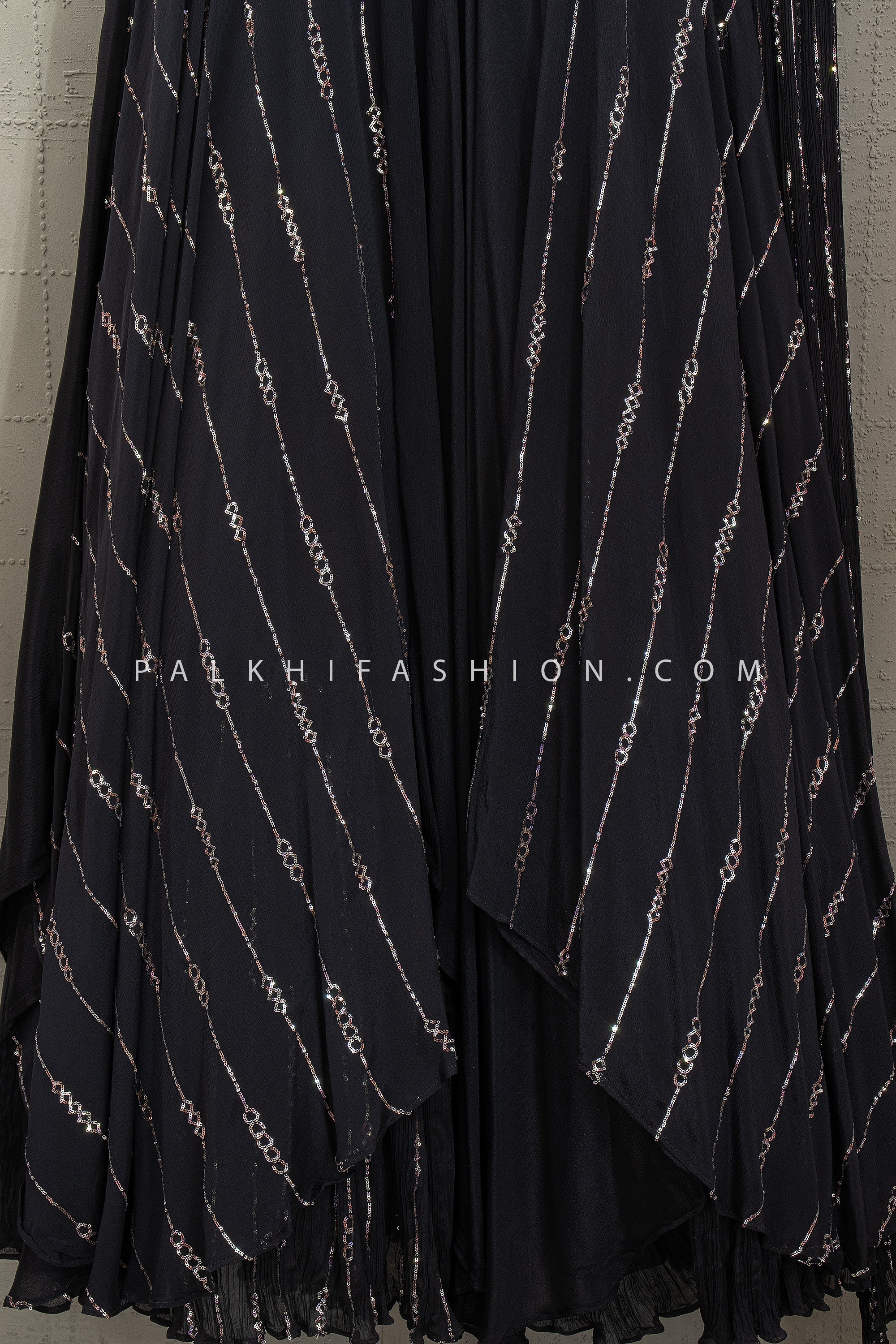 Noir Couture Drape – Black Designer Indo Western Gown – Palkhi Fashion Houston - Palkhi Fashion
