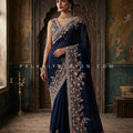 Noir Garden | Navy Couture Embroidered Designer Saree | Palkhi Fashion
