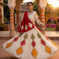 Festive Radiance | Off-White Cotton Chaniya Choli with Bandhej Patchwork & Mirror Work | Palkhi Fashion