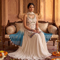 Oasis Elegance | Off-White Georgette Palazzo Suit with Threadwork & Mirror Embellishments | Palkhi Fashion